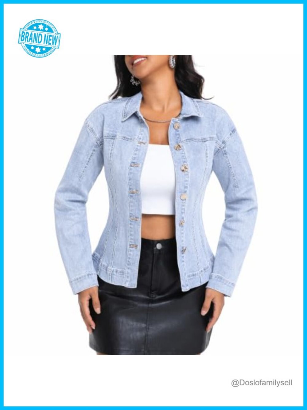 Stretch Denim Jacket Button Down Cinched Waist Long Sleeve